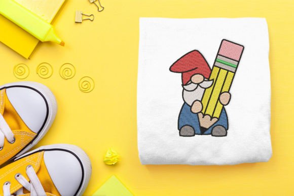 Charming School Gnome with Pencil Embroidery