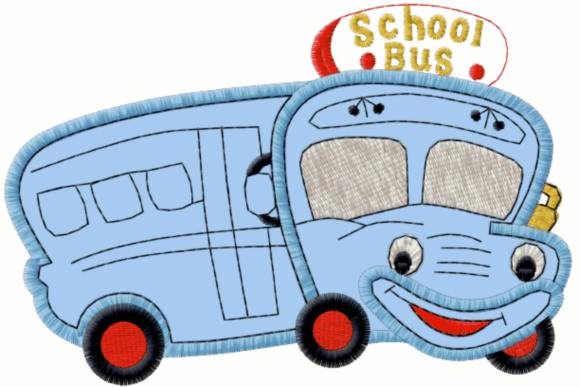 Cute Bus School: A Playful Embroidery Delight